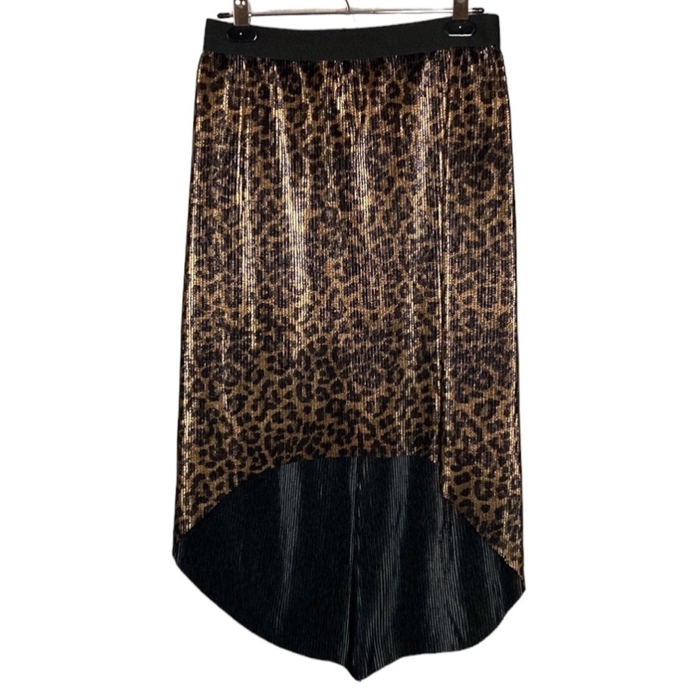 Piphany | Metallic Leopard Print Pleated Hi-Low Skirt S